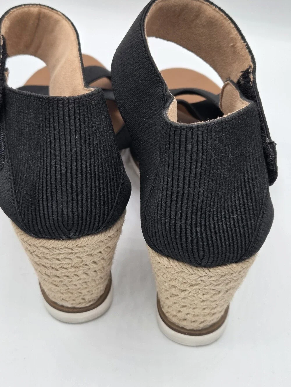 me too Black Elastic Crisscross Wedge Sandals